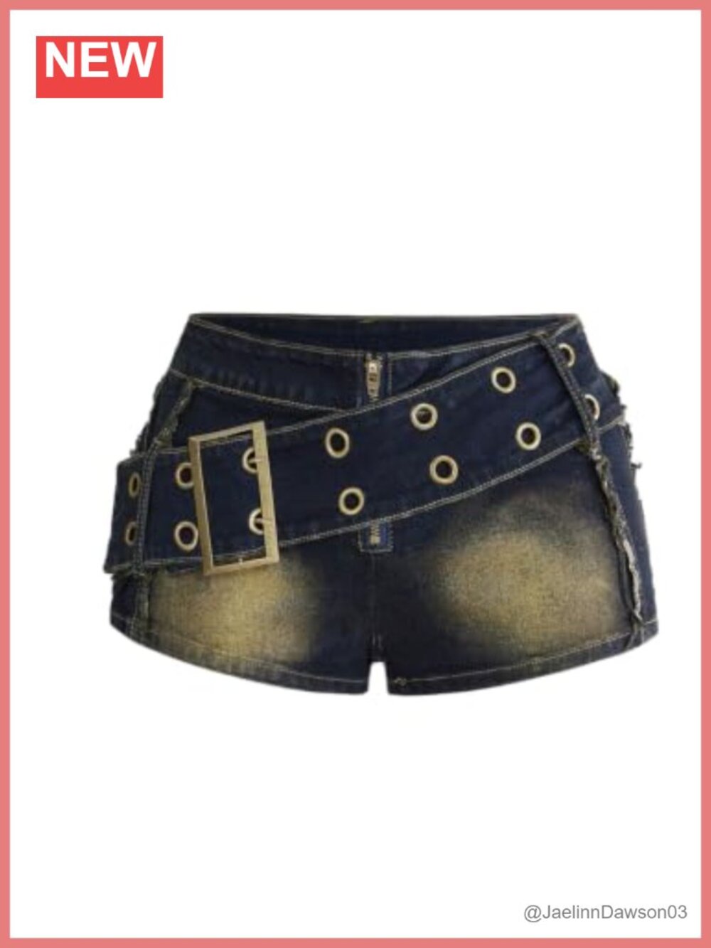 Low Rise Frayed Mini Jean Shorts with Buckle Belt Grunge Punk Denim